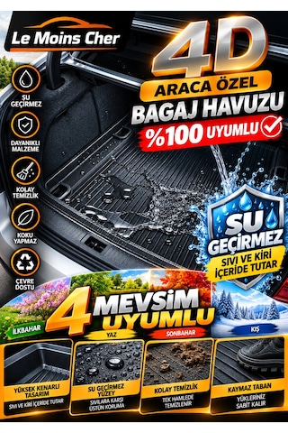 Toyota Auris 2016 Uyumlu Araca Özel 4d Kauçuk Bagaj Havuzu