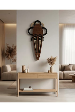 Modern Afrika Tarzı Ahşap Duvar Mask Mdf - Kahverengi Siyah Tribal Kabile Mask 1