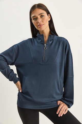 Shade Kadın Dik Yaka Yarım Fermuarlı Cep Detaylı Oversize Modal Sweatshirt 60601053 - Füme