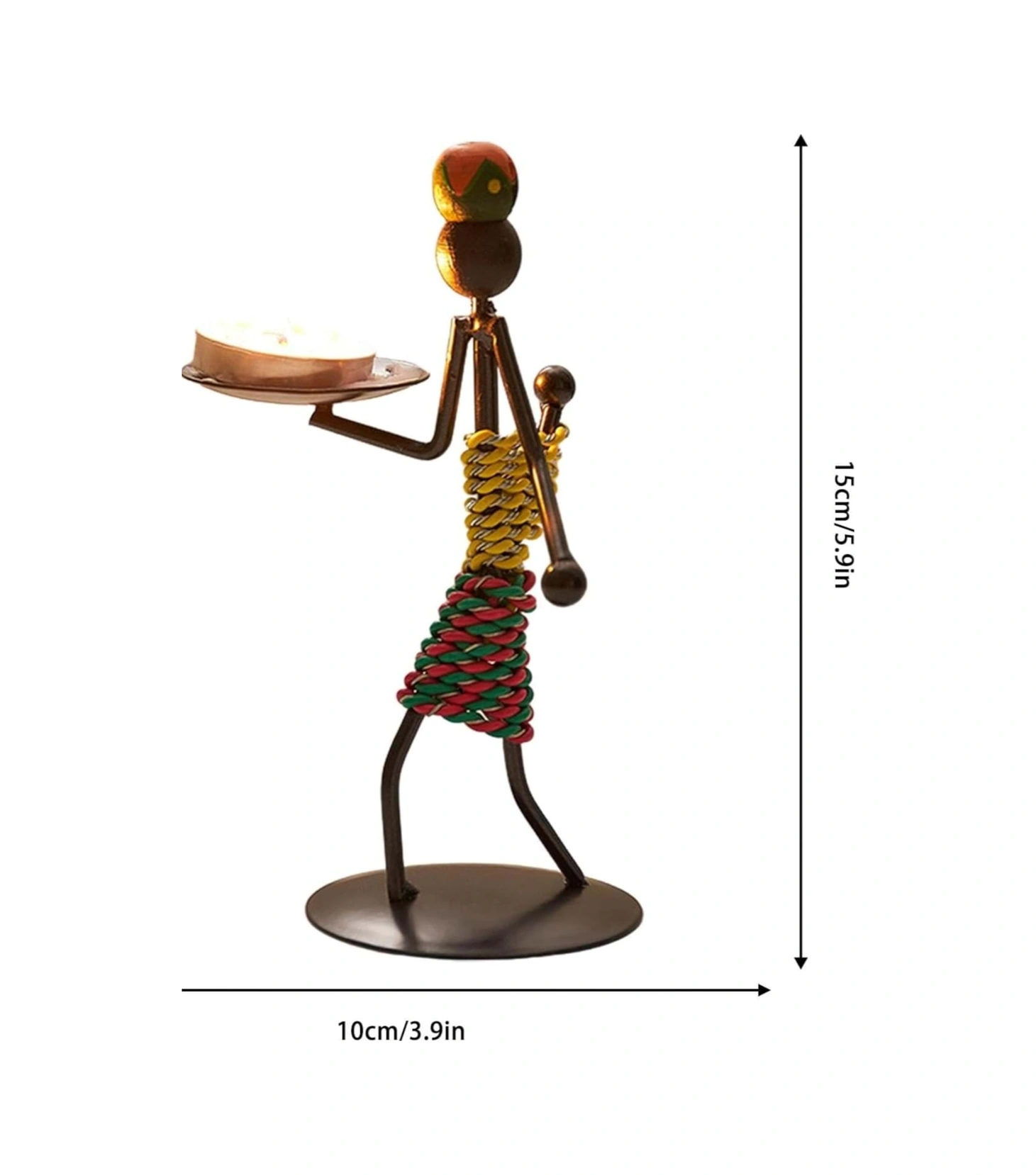 Retro Etnik Afrika Figürlü Demir Mumluk / Şamdan Tutucu - Masaüstü Dekor Yükseklik 15 Cm Diğer