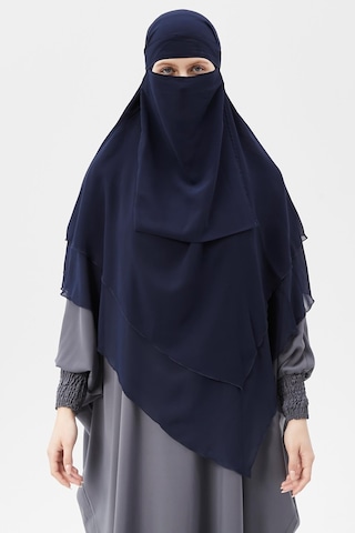 Altobeh Hazır Pratik Şifon Üç Katlı Peçeli Üçgen Hac Umre Şalı Sufle Hijab Nikap Lacivert