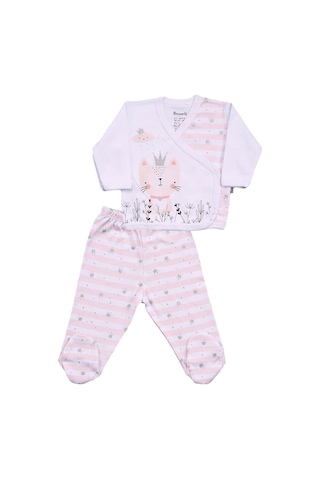 Miniworld Kız Bebek Kedi Temalı Pembe 0-3 Ay 5'li Hastane Çıkış Takımı Çok Renkli