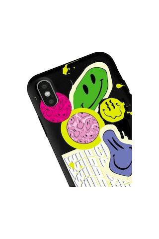 Apple Uyumlu iPhone X - Xs Uyumlu You Can Sad Smile Tasarımlı Siyah Lansman Telefon Kılıfı