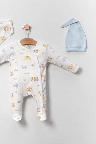 Babydonat Araba Desenli Mavi 4'lü Erkek Bebek Tulumu Mavi