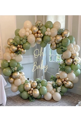 Beysüs 30 Küf Yeşili 15 Krom Gold 15 Deniz Kumu Pastel Ten Rengi Doğum Günü Ve Nişan Balon Zinciri Set