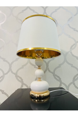 Beyaz-gold Dekorlu Metal Abajur 48 X 30 Cm Diğer