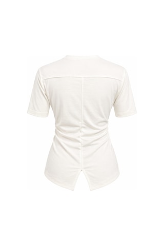 Mixray 2095 Kadın Büzgü Detaylı Arkası Yırtmaçlı Basic T-shirt Beyaz