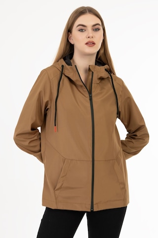 Kadın Taba Içi Astarlı Su Geçirmez Ve Rüzgara Dayanıklı Kapüşonlu Cepli Yağmurluk - Rüzgarlık Taba