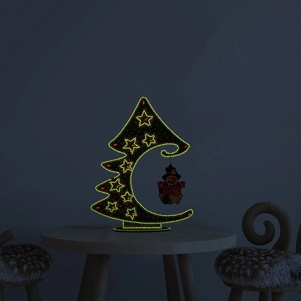 Fortunelane 5d Elmas Boyama Diye Noel Ağacı Dekoru, 29x22cm, Işıkla Parlayan Kenar, Masa Süsü