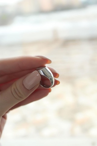 Punta Zirkon Taşlı Rodyum Kaplama Kadın Yüzük Gümüş