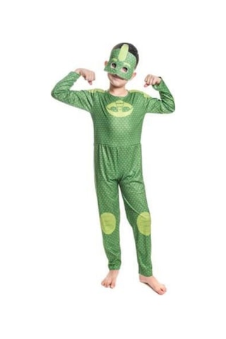 Hanbey Pazarlama Unisex Çocuk Yeşil Pija Maskeliler Gekko Kertenkele Kostüm Yeşil