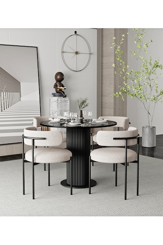 Avvio Rio 90x90 Lake Mdf Ptt Ayak Yuvarlak Mutfak Masası Takımı Yemek Masası Takımı Siyah Mermer
