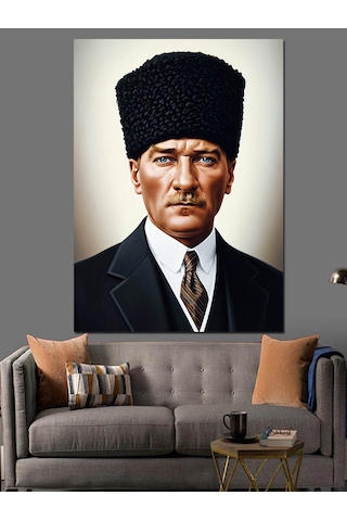 Siyah Arkaplan Atatürk Portresi Dekoratif Kanvas - Mdf Ahşap Tablo