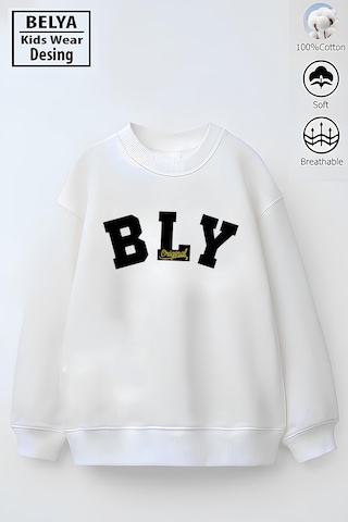 Belyakidswear Tasarım Erkek Çocuk Model Tam Kalıp Oversize 3 İplik Pamuğa Pamuk Kumaş Beyaz