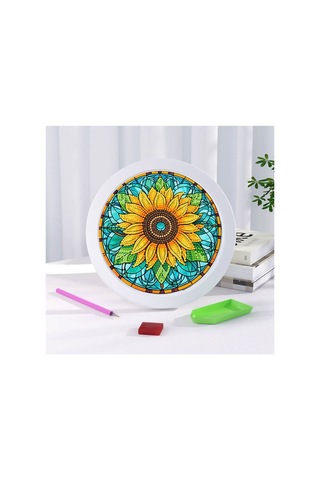5d Elmas Taş İşleme Kiti 20x20 Cm Yuvarlak Çerçeveli Ayçiçeği Desen Diamond Painting