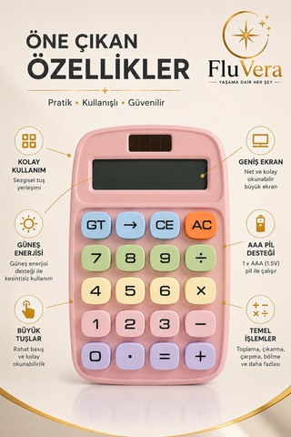 Pastel Pembe Renkli Hesap Makinesi Güneş Enerjili Ve Pilli Büyük Ekranlı Masaüstü Hesap Makinesi Ofis Okul Ev Kullanım Diğer