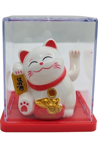 Maneki Neko El Sallayan Mini Şans Kedisi Beyaz Solar Güneş Enerjili 5x5cm Y5byz05