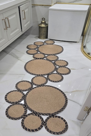 Doğal Görünümlü Asimetrik Modern Dekoratif Banyo Koridor Halı Paspas 35x100 Cm Bej