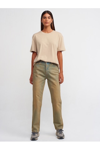 Dilvin Eskitmeli Denim Stright Pantolon Tint Haki - Mavi
