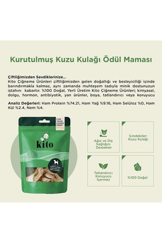 Kurutulmuş Kuzu Kulak Çiğnemelik Köpek Ödül Maması %100 Doğal, Glutensiz, Organik 100 Gr