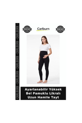 Carlburn Premium Ayarlanabilir Yüksek Bel Pamuklu Likralı Uzun Hamile Tayt Seçenek Ürün Dokulu Siyah