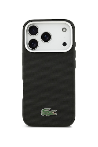 Apple iPhone 17 Pro Max Kılıf Lacoste Lisanslı M-safe Uyumlu Pvc Pike Desenli İkonik Timsah Logolu Siyah