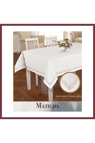 Storeşahin Keten Masa Örtüsü 155x300 Cm Matilda Krem-altın Model Yemek Masası Dekoru Shn0720 Krem - Altın