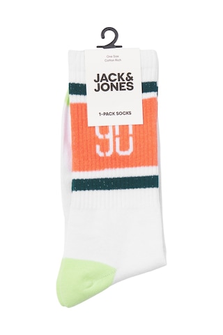 Jack & Jones Çizgili ve Logolu Tekli Çorap - Retro 12250746 - 1 Çift Beyaz - Turuncu Beyaz