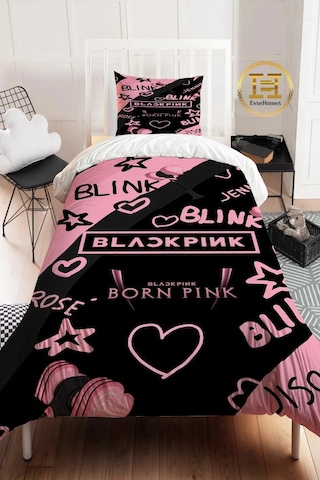 Dijital Baskı Blcak Pink Nevresim Takımı