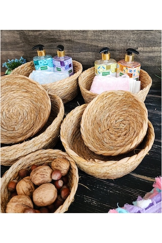 Nergis Hasır 7 Li Sepet Saklama Kutusu Sepet Takımı Naturel