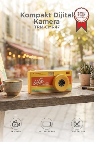 Torima Life Dijital Kamera Selfie Video Vlog Kamerası Mini Fotoğraf Makinesi CMR47 Sarı