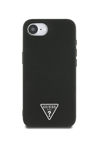Apple iPhone 16e Uyumlu Kılıf Guess Lisanslı M-safe Şarj Özellikli Grained Triangle Kapak Siyah