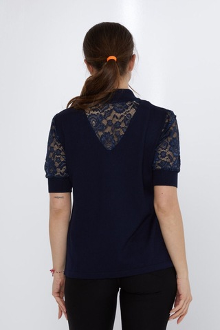 Kazee Kolları Dantel Detaylı Triko Bluz Lacivert - 799313730 Lacivert