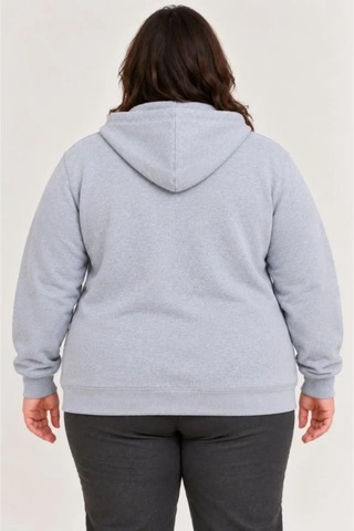 Butik İstanbul Battal Büyük Beden Üç İplik İçi Şardonlu Kapüşonlu Tam Fermuarlı Kışlık Sweatshirt - Gri