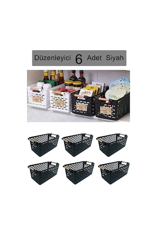 6 Adet Çok Amaçlı Tutacaklı Organizer Sepet - Dolap Içi Ve Buzdolabı Düzenleyici Sepet-siyah