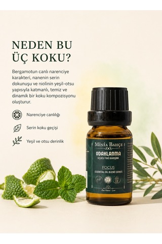 Minia Bahçe Odaklanma Focus Uçucu Yağ Karışımı Bergamot Nane ve Nioli Yağları 10 ML