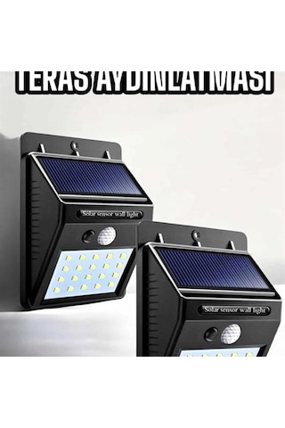Solar Panel Güneş Enerjili 20 Led Hareket Sensörlü Duvar Lambası