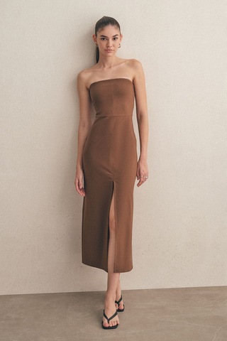 Mathilda Store Kadın Kahverengi Midi Boy Kalem Elbise