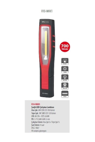 Ceta Form R10-Max1 Şarjlı Led Çalışma Lambası N11.917 Siyah