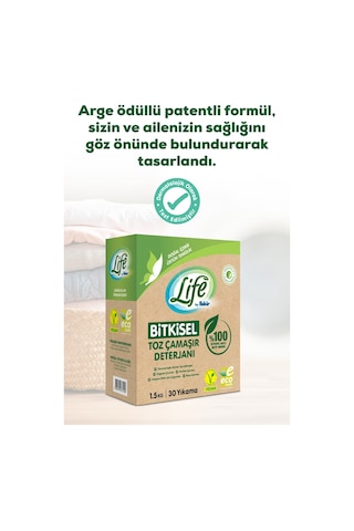 Life by Fakir %100 Bitkisel Bazlı Doğal Toz Çamaşır Deterjanı 30 Yıkama 1500 G