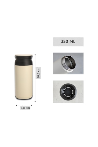 Paslanmaz Çelik Bardak Mug Termos 350 Ml Çift Katmanlı, Sızdırmaz Kapaklı Krem