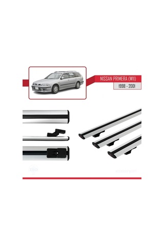 Nissan Primera W11 1998-2001 Arası İle Uyumlu Basic Model Ara Atkı Tavan Barı Gri 3 Adet