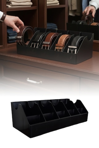 10 Bölmeli Kemer Organizer, Çorap, Kravat, Takı, Makyaj, Çekmece, Dolap İçi Depolama Siyah