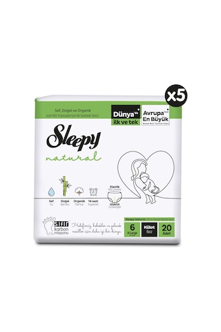 Sleepy Natural Külot Bez 6 Numara XLarge Büyük Fırsat Paketi 100 Adet 5'li