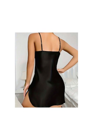 Lily Bianca Nightwear İp Askılı Yırtmaçlı Saten Gecelik Siyah
