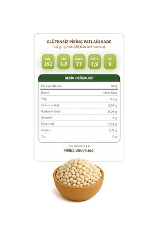 Glutensiz Fabrika Glutensiz Pirinç Patlağı Sade 250 G