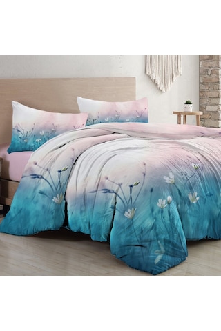 Monohome Soft Blue Luxury Çift Kişilik Pamuk Saten Nevresim Takım Mavi