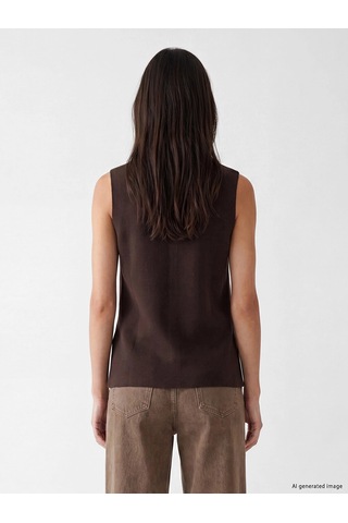 Lc Waikiki Lcw Everyday Kahverengi Bisiklet Yaka Kadın Triko Yelek Dark Brown