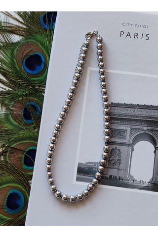 Gümüş Rengi 8 Mm Top Hematit Kadın Kolye Gümüş