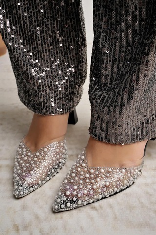Nesilshoes Nesil Shoes Uraz 451 Siyah İncili Lastikli Kadın Sandalet